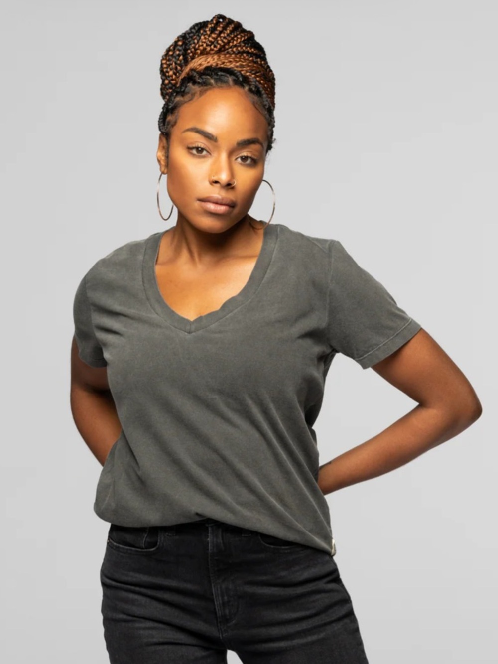 Revtown "All Day" Washed Black V-Neck Women’s Short Sleeve Tee